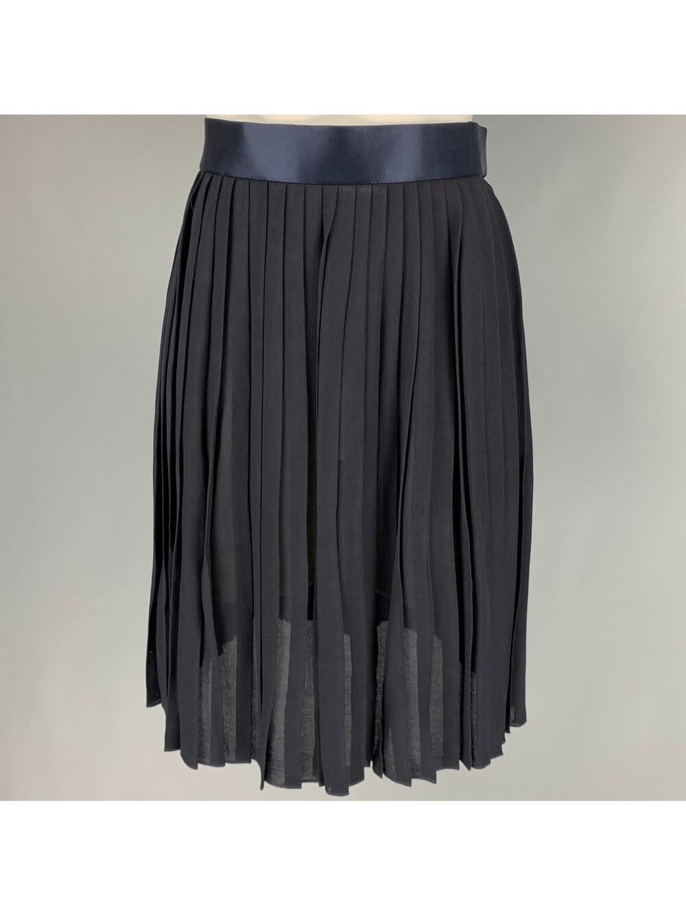 DONNA KARAN Size 8 Navy Rayon Pleated Below Knee Skirt